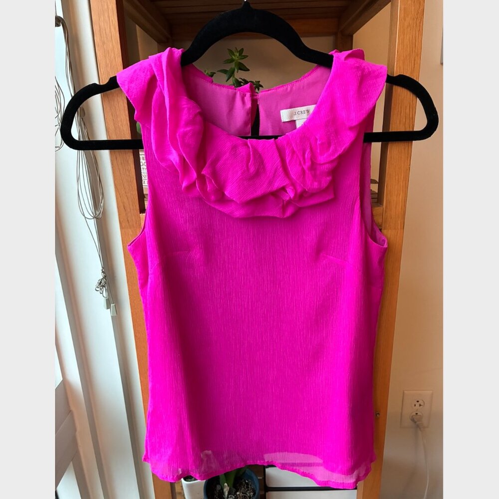 J. Crew Pink Silk Sleeveless Ruffled Cami Blouse - Size 0